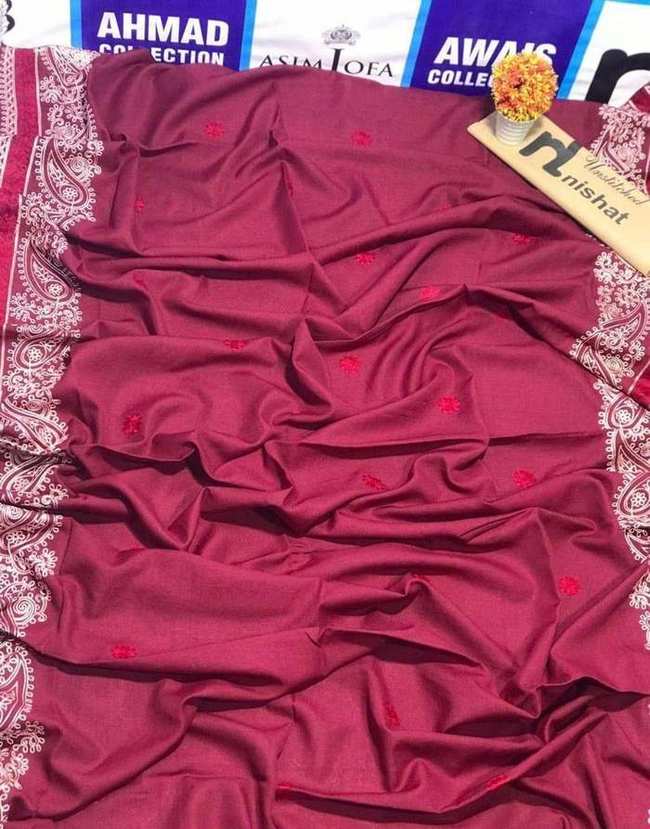 Maroon Swiss Lawn Shawl White Paisley Border